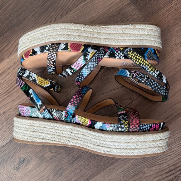 Vince Camuto Aevie Colorful Snakeskin Print Leather Platform Sandals Size 8 1/2 - Picture 3 of 11